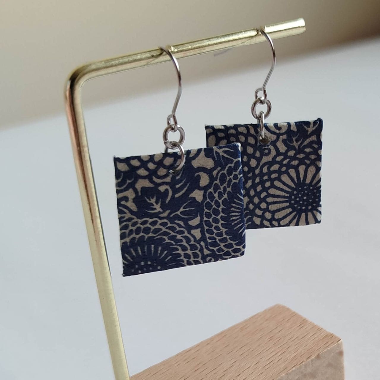 Square Washi Earrings- Chrysanthemum - Image 5
