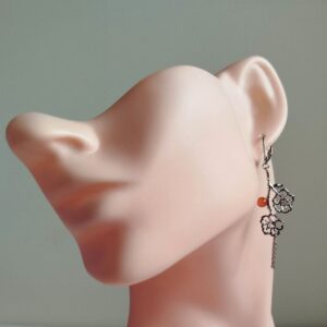 Peony Drop Earrings – Filigree Metal & Chains
