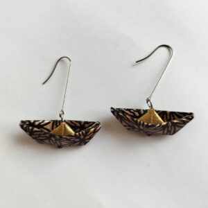 Origami Boat Earrings -black