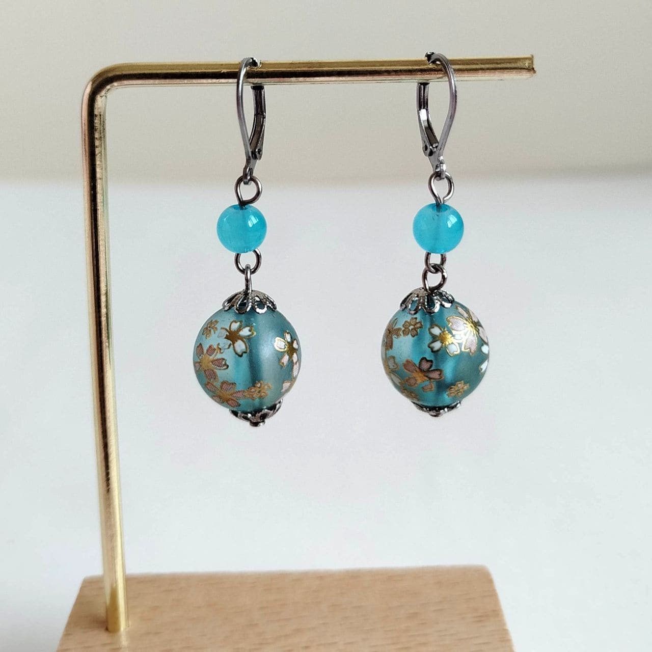 Sakura duo Earrings -lightblue