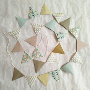small pastel Japanese flag bunting with traditional motifs