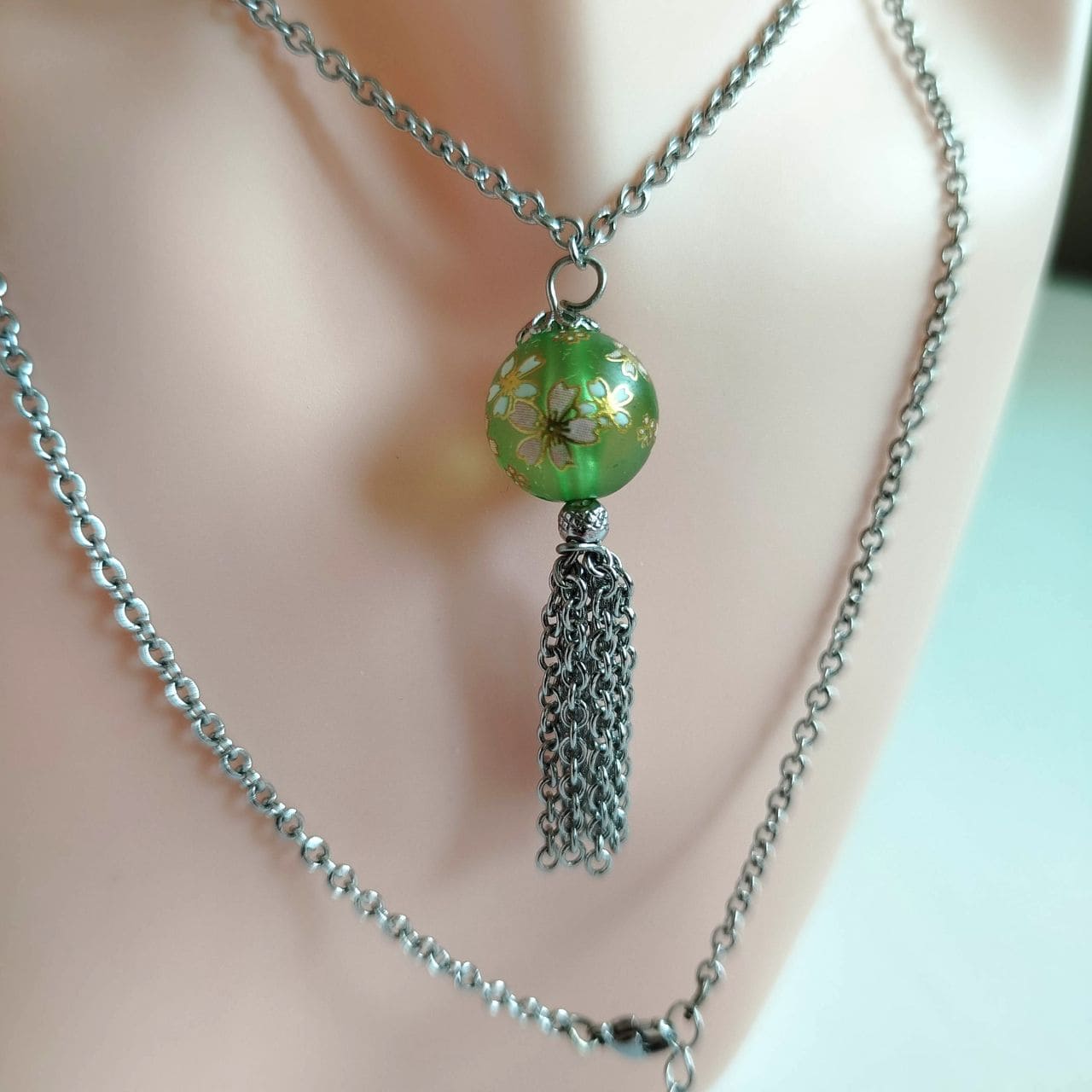 Green Sakura Cascade Necklace - Image 2