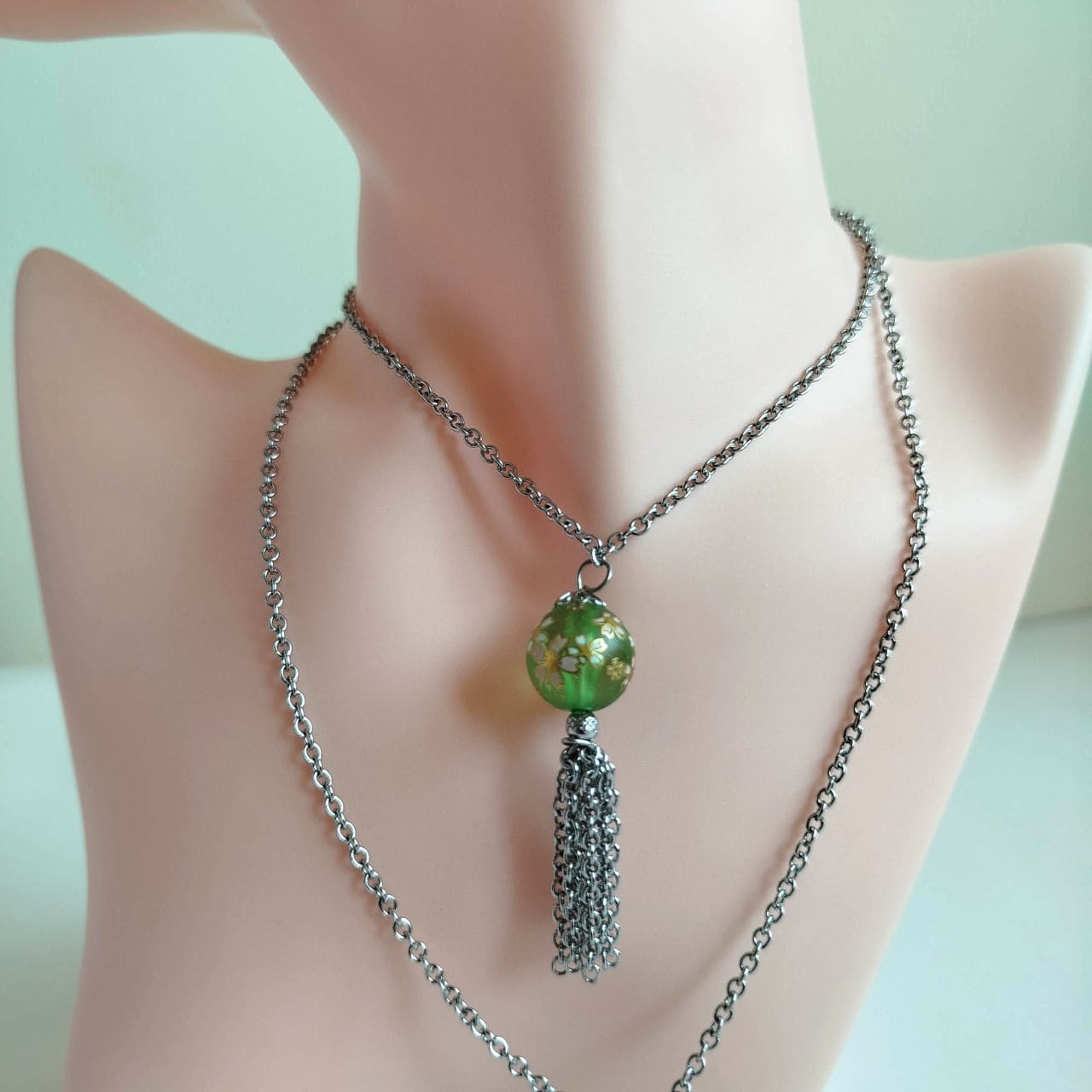 Green Sakura Cascade Necklace - Image 3