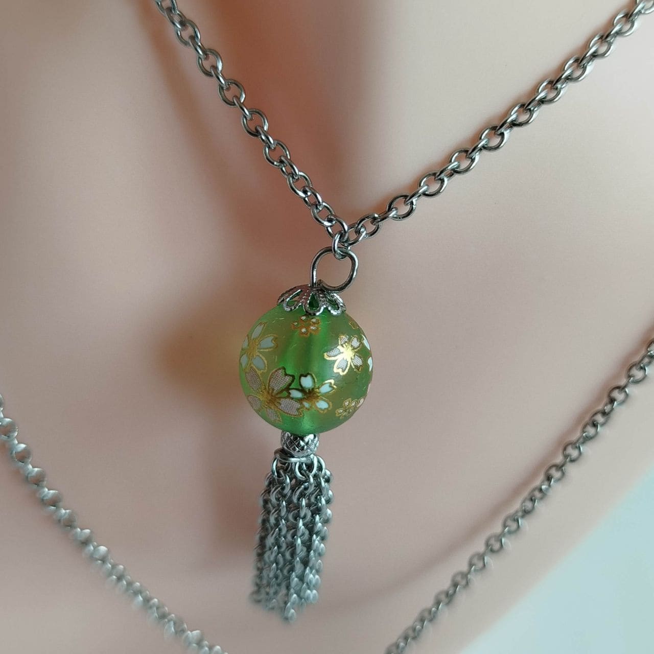 Green Sakura Cascade Necklace - Image 9