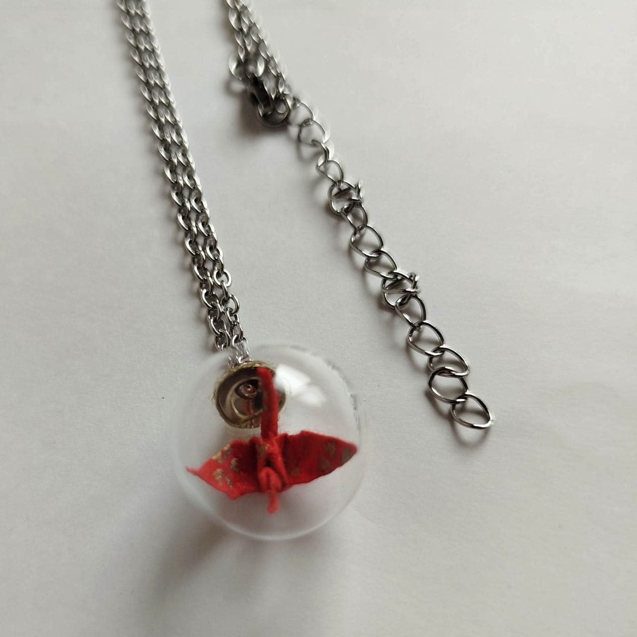 Origami Crane in Glass Necklace– Red Nadeshiko - Image 3