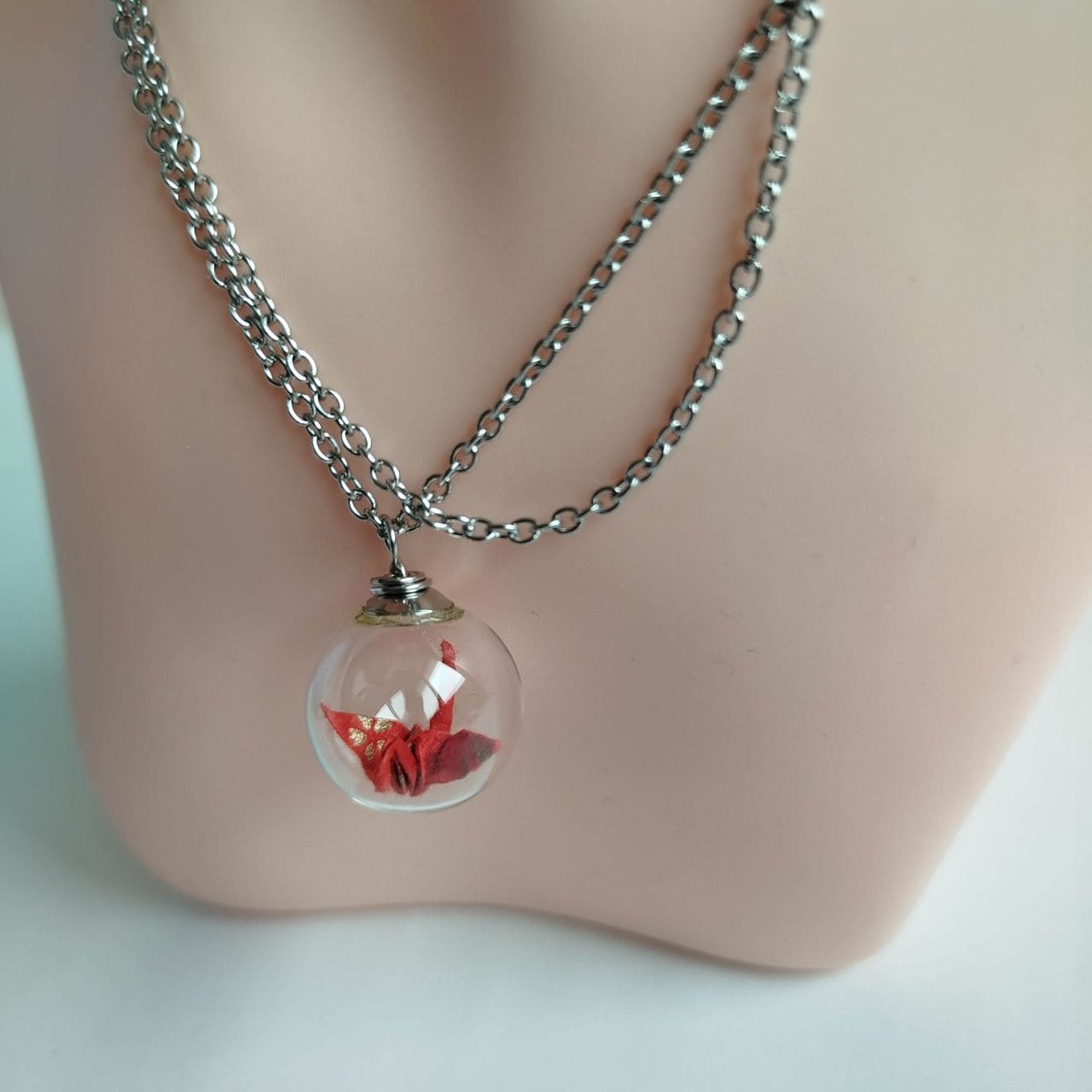 Origami Crane in Glass Necklace– Red Nadeshiko - Image 5
