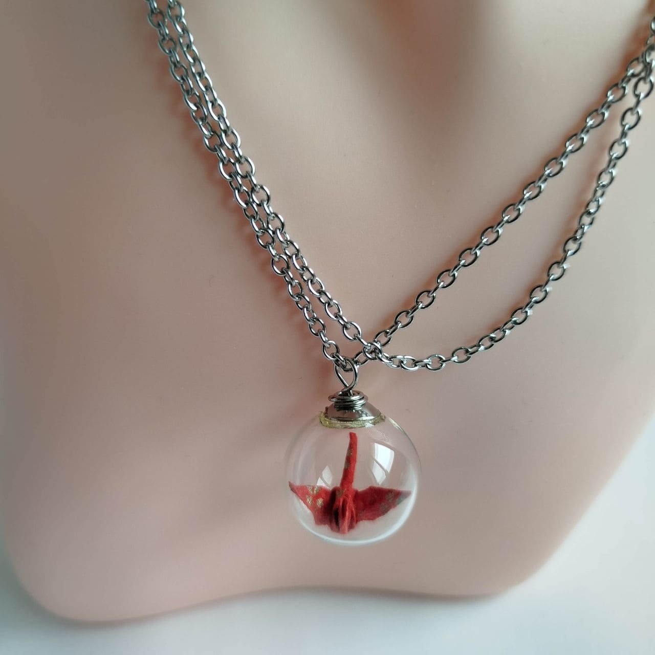 Origami Crane in Glass Necklace– Red Nadeshiko - Image 6
