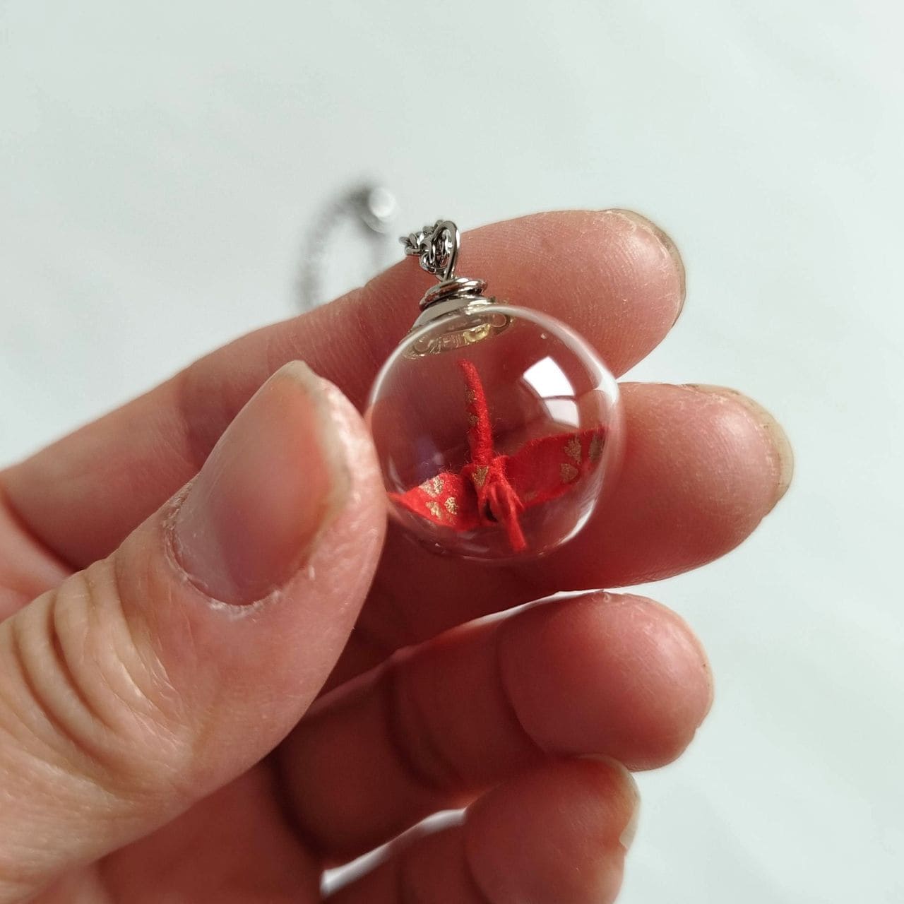 Origami Crane in Glass Necklace– Red Nadeshiko - Image 10
