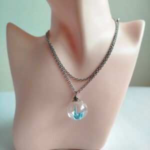Origami Crane in Glass Necklace– Lightblue Nadeshiko