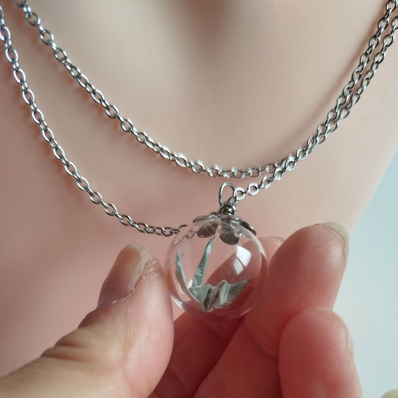 Collana Origami Gru in sfera- Garofano verde - immagine 6