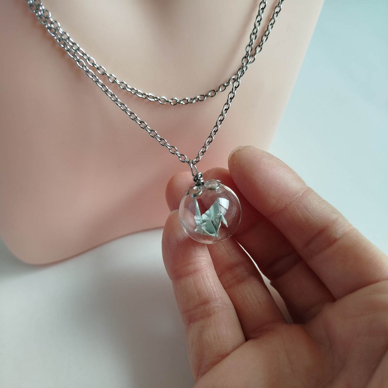 Collana Origami Gru in sfera- Garofano verde - immagine 7