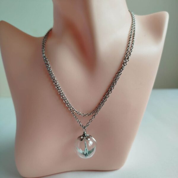 Origami Crane in Glass Necklace– PaleGreen Nadeshiko