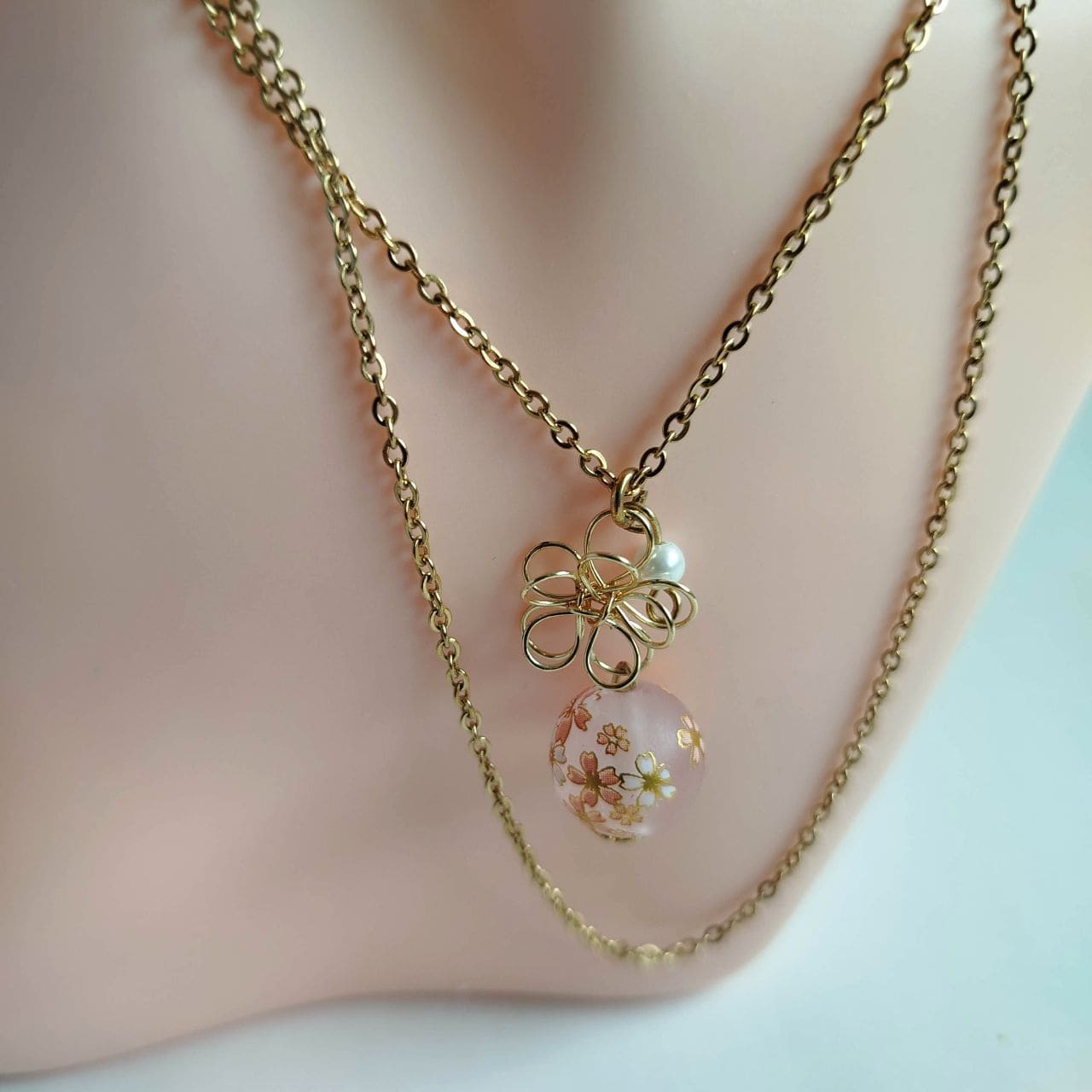 Sakura & Wire Flower Necklace - Image 2