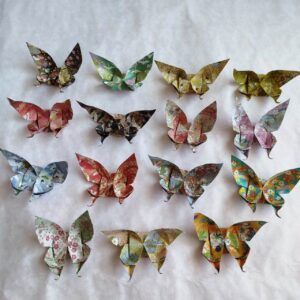 Set of 15 colorful Japanese origami butterflies made from traditional chiyogami paper