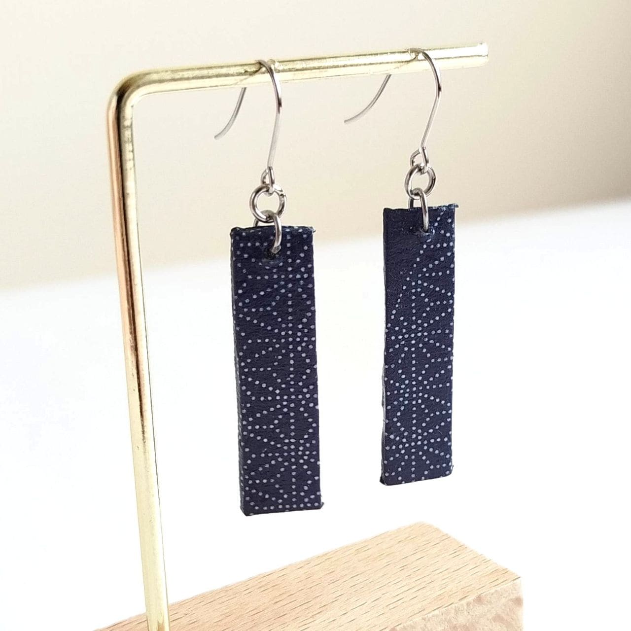 Rectangle Washi Earrings -Indigo Asanoha - Image 5