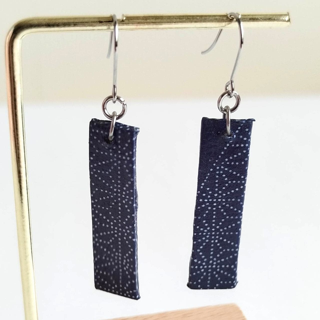 Rectangle Washi Earrings -Indigo Asanoha - Image 3