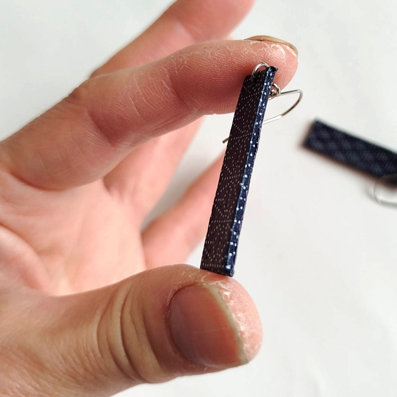 Rectangle Washi Earrings -Indigo Asanoha - Image 6