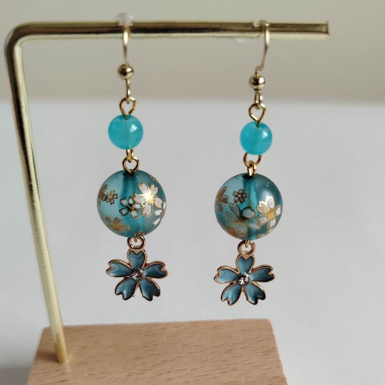 Double Sakura Earrings -lightblue - Image 5