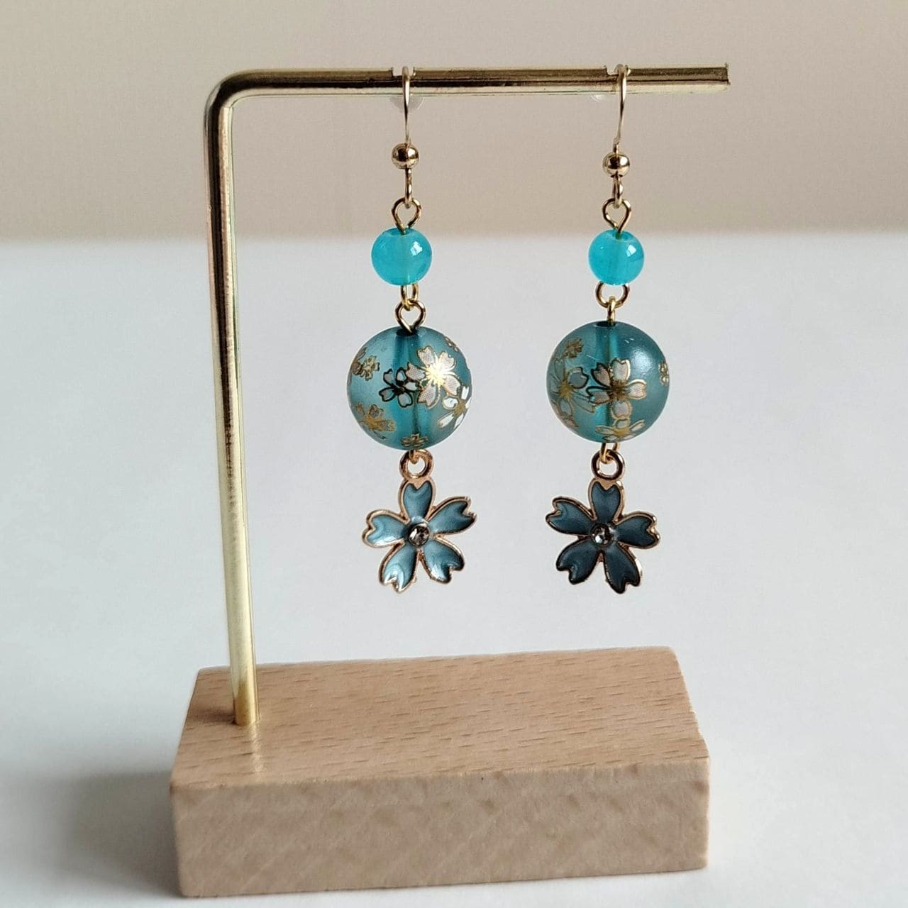 Double Sakura Earrings -lightblue - Image 2
