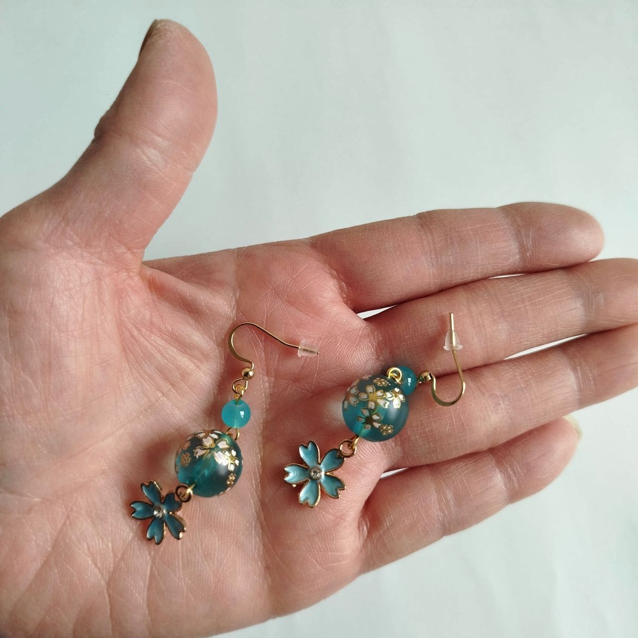 Double Sakura Earrings -lightblue - Image 3