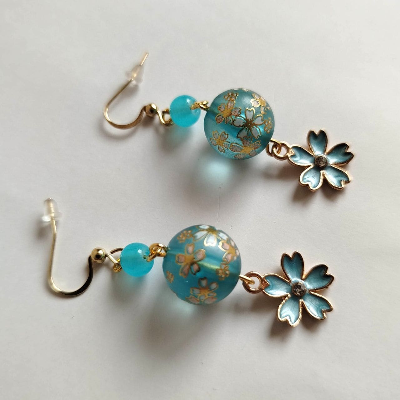 Double Sakura Earrings -lightblue - Image 7