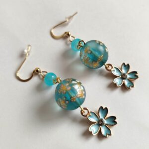 Double Sakura Earrings -lightblue