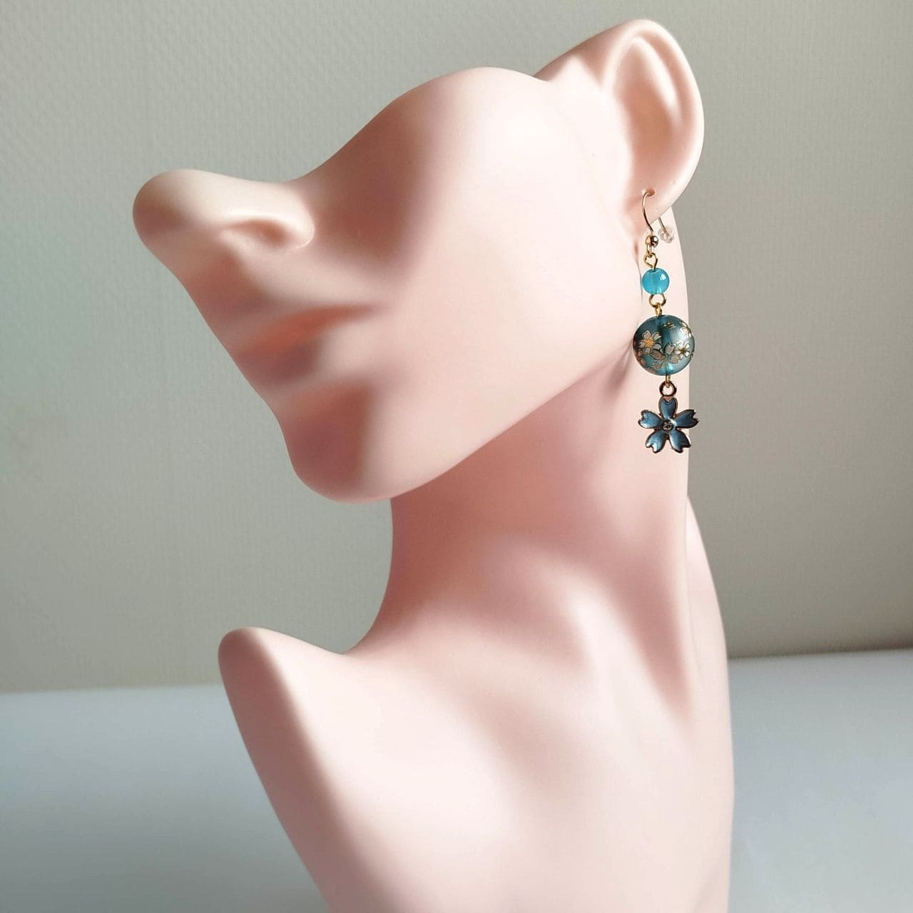 Double Sakura Earrings -lightblue - Image 10