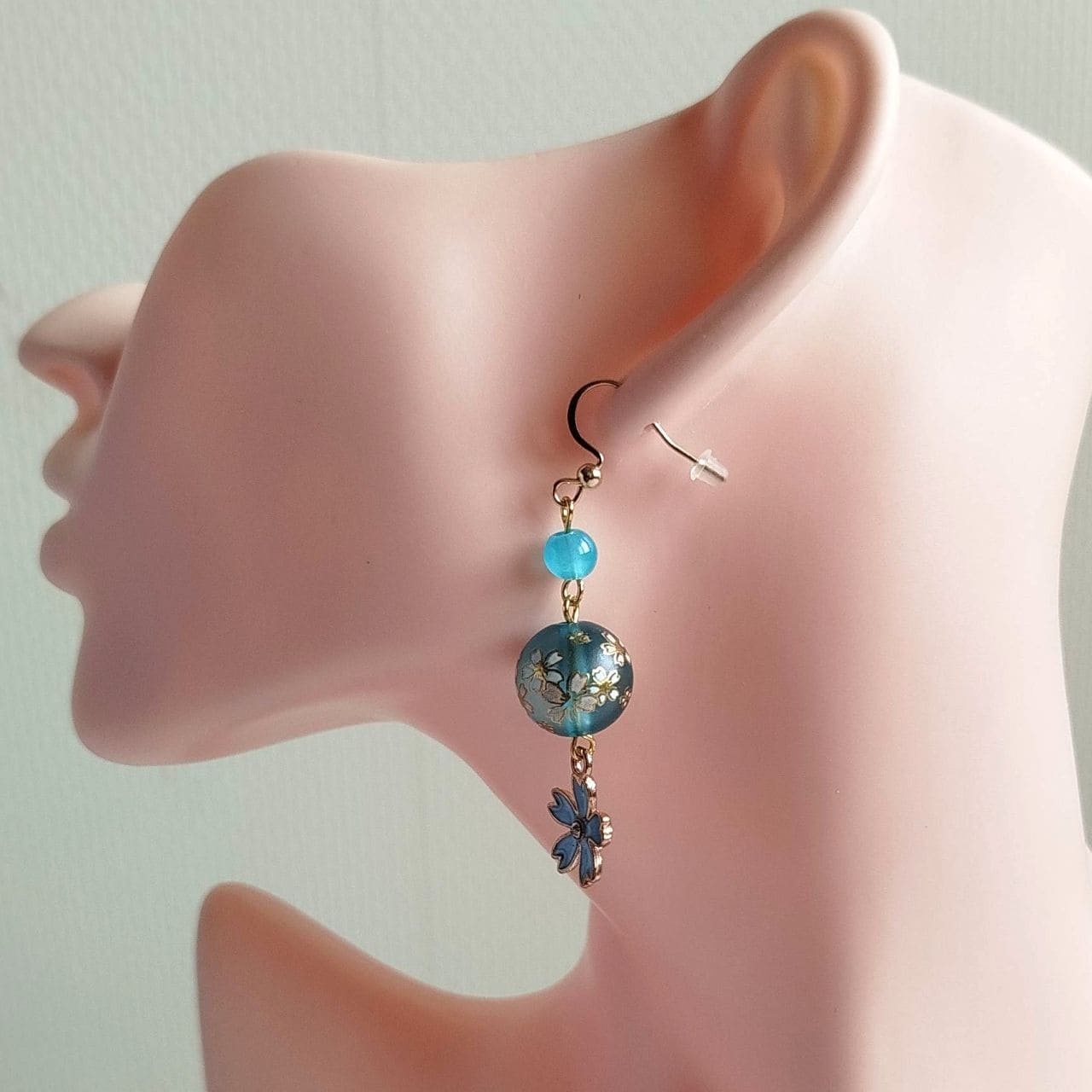 Double Sakura Earrings -lightblue - Image 4