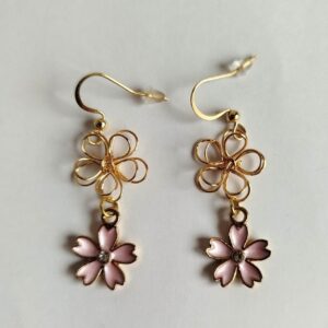Sakura Earrings – Gold Wire Flower & Enamel Pendant