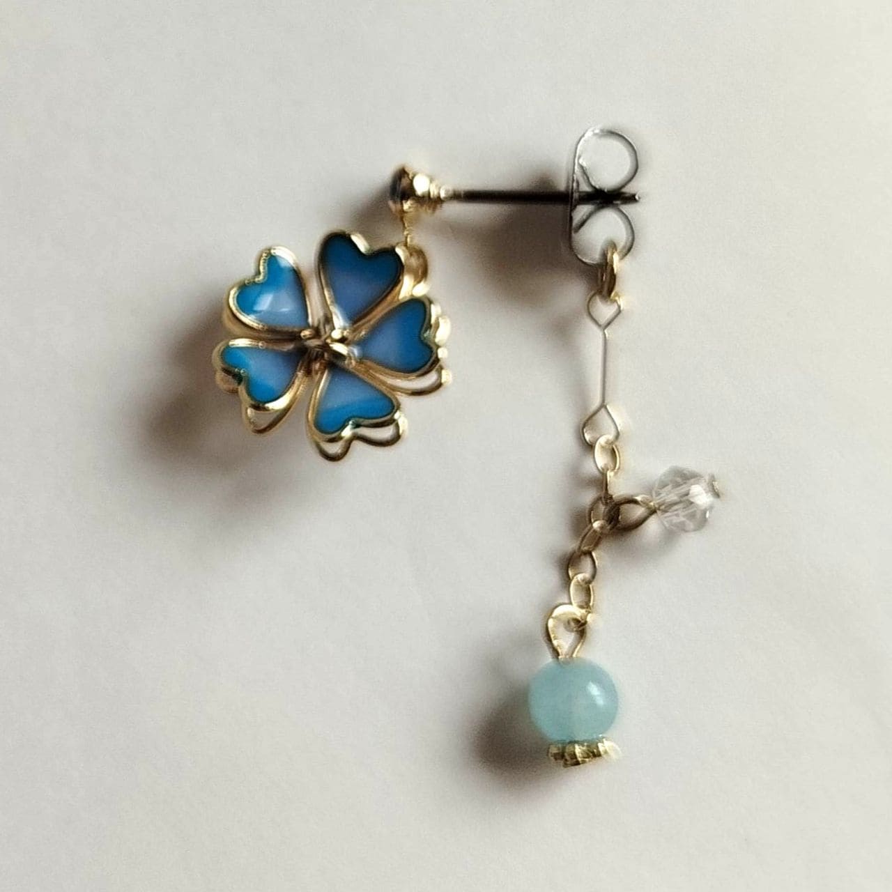 Sakura Stud Earrings – Light Blue Enamel & Delicate Chain - Image 9