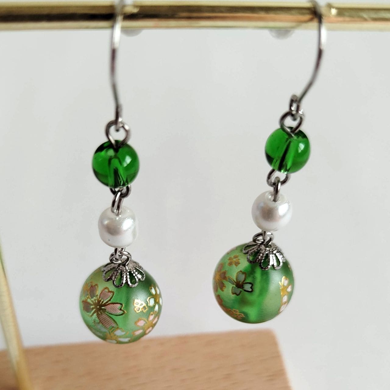 Sakura trio Earrings -lightgreen - Image 5
