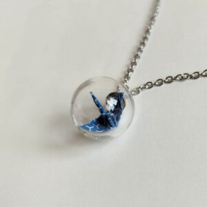 Origami Crane in Glass Necklace– Blue