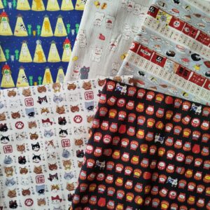 Japanese Cat Fabric Bundle 5pcs 50x50cm