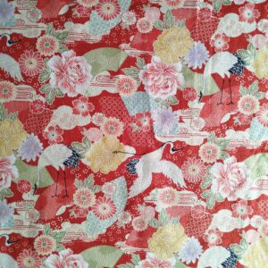 Japanese Cotton Amundsen- Red Crane & Floral Yuzen50x11cm